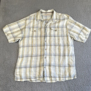 Tommy Bahama Shirt Men's‎ XL Multicolored Plaid Button Up 100% Linen